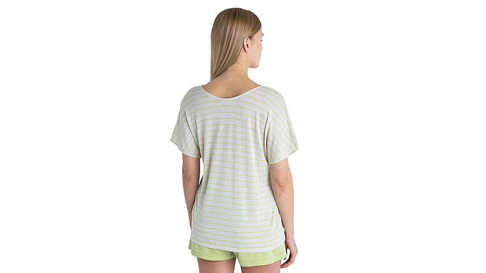 Icebreaker Merino Drayden Reversible SS Top Stripe - Womens, Ecru Heather/Glazen/S, Large, IB0A56ZWB78L