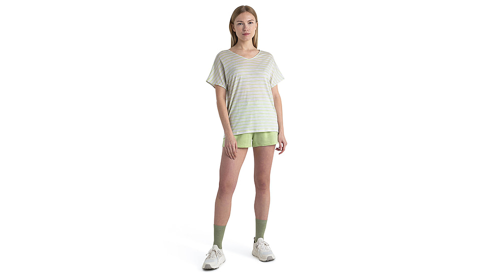Icebreaker Merino Drayden Reversible SS Top Stripe - Womens, Ecru Heather/Glazen/S, Large, IB0A56ZWB78L