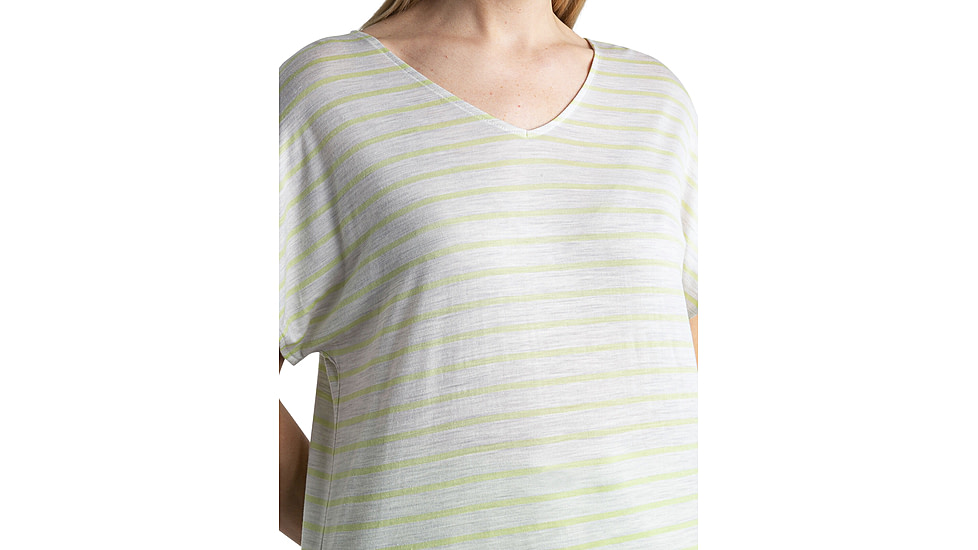 Icebreaker Merino Drayden Reversible SS Top Stripe - Womens, Ecru Heather/Glazen/S, Large, IB0A56ZWB78L