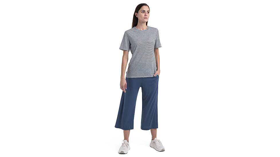 Icebreaker Merino Linen SS Tee Stripe - Womens, Snow/Midnight Navy/S, Medium, IB0A56ZYA78M