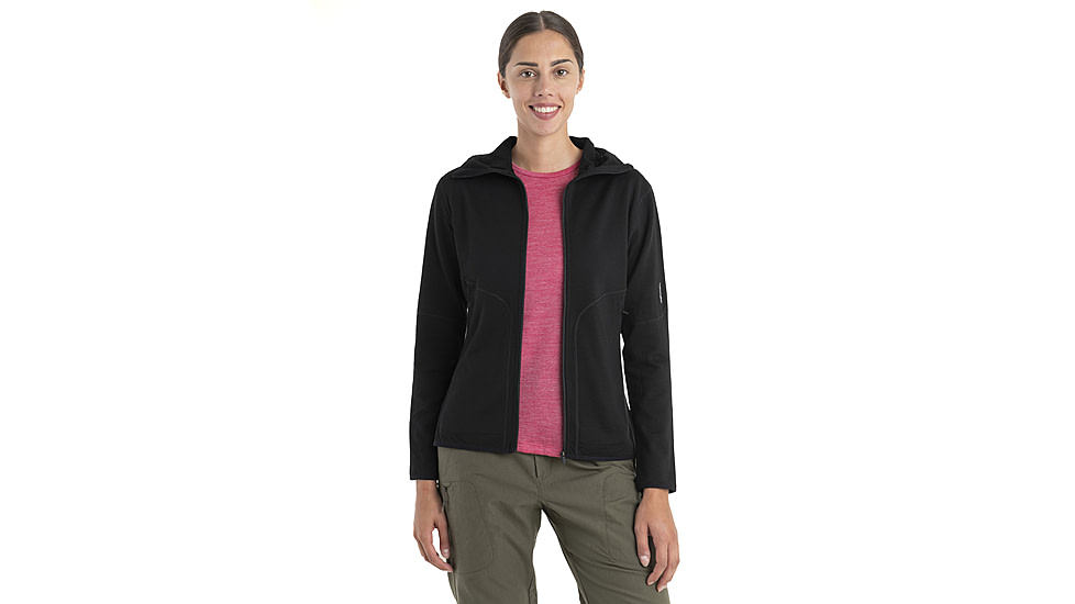 Icebreaker Women Merino 560 Realfleece Elemental LS Zip Hoodie, Black, L, IBBA56SS001L