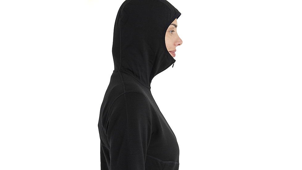 Icebreaker Women Merino 560 Realfleece Elemental LS Zip Hoodie, Black, L, IBBA56SS001L