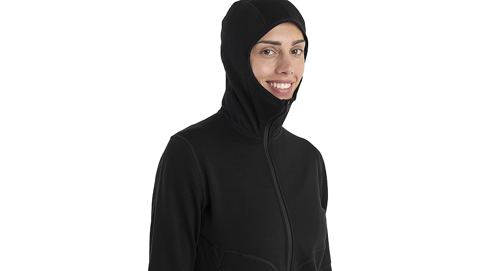 Icebreaker Women Merino 560 Realfleece Elemental LS Zip Hoodie, Black, L, IBBA56SS001L