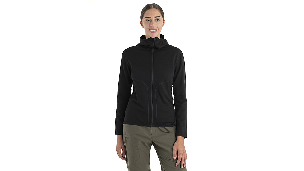 Icebreaker Women Merino 560 Realfleece Elemental LS Zip Hoodie, Black, L, IBBA56SS001L