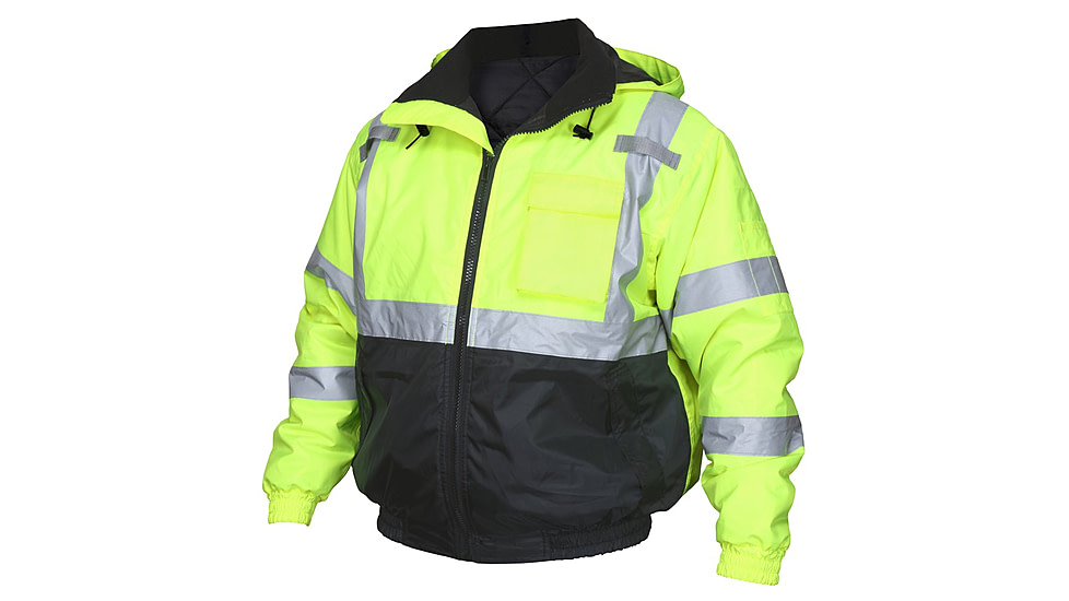 MCR Safety Two Tone Value Quilted Rain Jacket with Silver Reflective Stripes, ANSI 107 Class 3, Fluorescent Lime, XL, VBBQCL3LXL