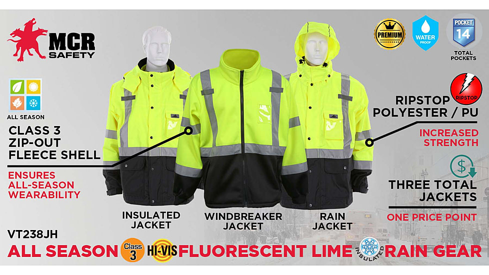 MCR Safety Vortex, 3-in-1 Jacket, Lime, Class 3 - VT238JHL
