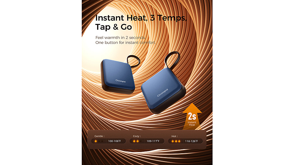 Ocoopa UT5 Nano Rechargeable Hand Warmer, Blue on Black, UT3042-BU-BK