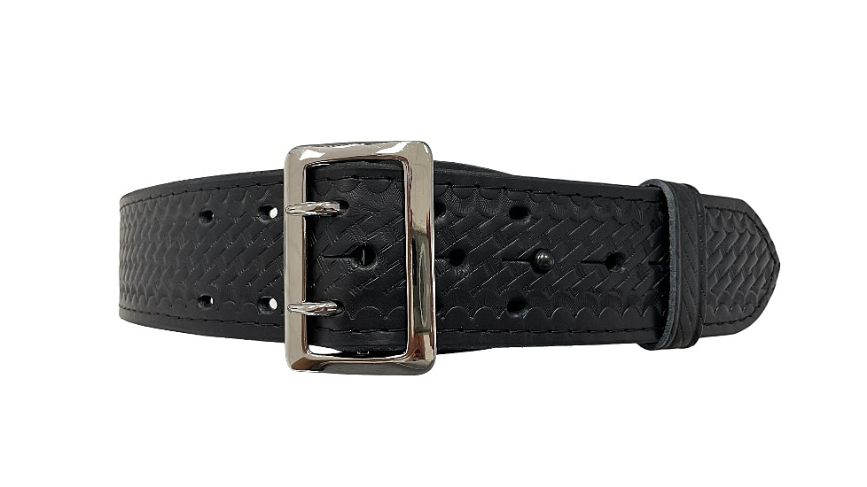 Perfect Fit 2.25in Fully Lined Sam Browne Leather Belt, Basket Weave, Chrome Buckle, Black, 44, 8000-BW-CH-44