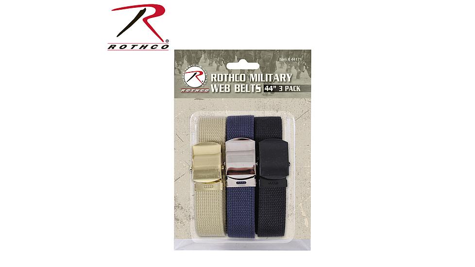Rothco 54 Inch Military Web Belts in 3 Pack, Khaki / Navy Blue / Black, 44, 44171-KhakiNavyBlueBlack-44Inches