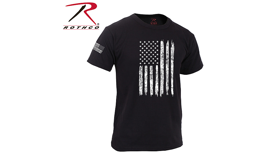 Rothco Distressed US Flag Athletic Fit T-Shirt - Boy's, Small, Black, 2854-S