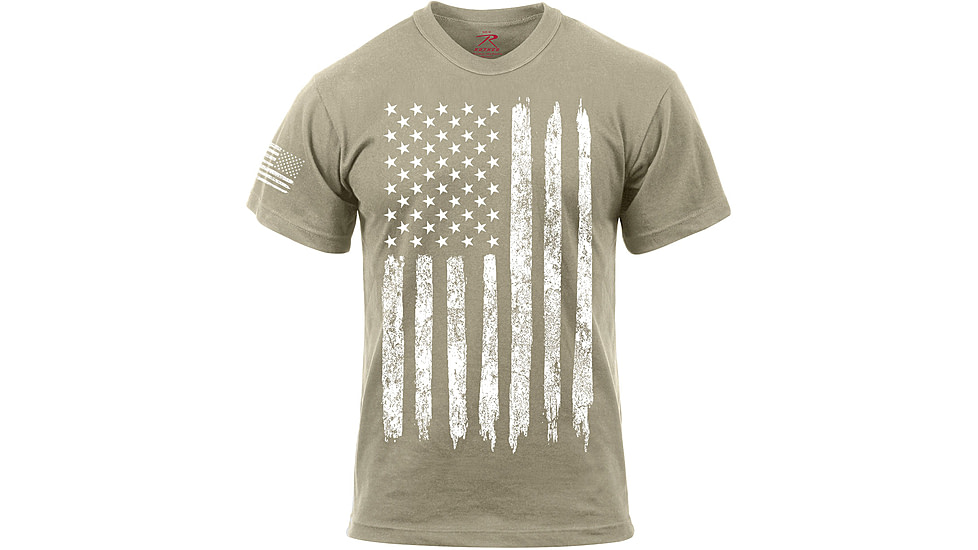 Rothco Distressed US Flag Athletic Fit T-Shirt, Desert Sand, Small, 10870-DesertSand-S