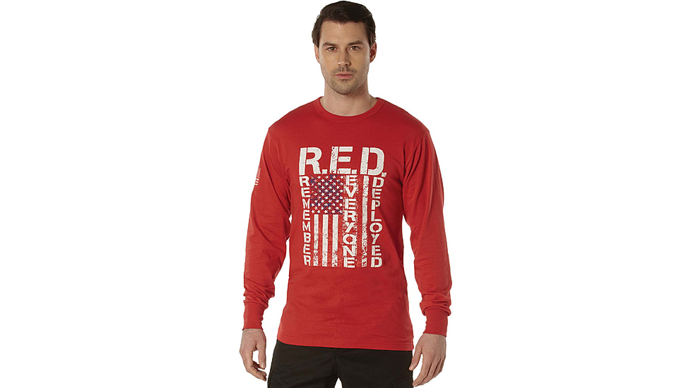 Rothco Long Sleeve R.E.D. Remember Everyone Deployed Athletic Fit T-Shirt - Mens, Red, Small, 11820-Red-S