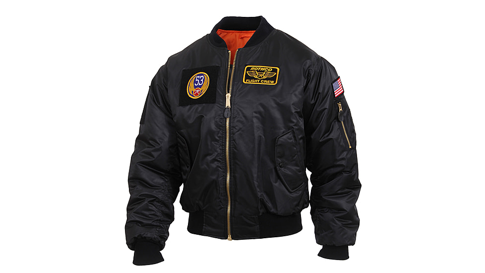 Rothco MA-1 Flight Jacket with Patches, Black, XL, 7250-Black-XL