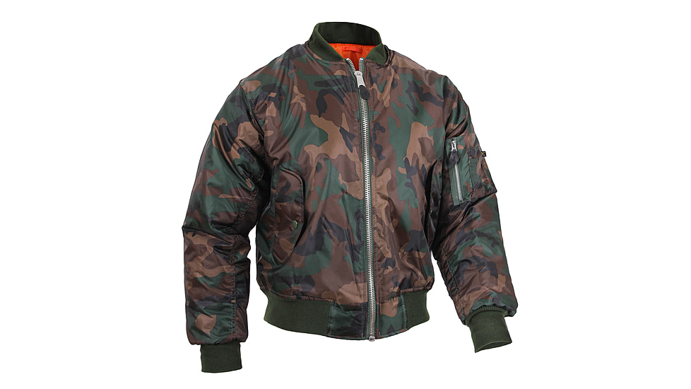 Rothco MA-1 Flight Jacket, Woodland Camo, L, 7332-WoodlandCamo-L