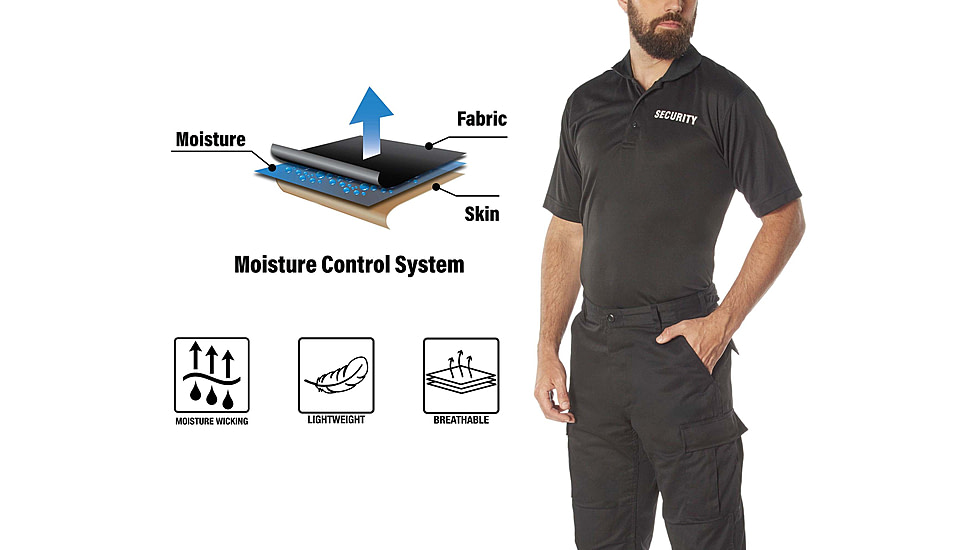 Rothco Moisture Wicking Security Polo Shirt - Mens, Black w/White Lettering, XL, 3216-XL