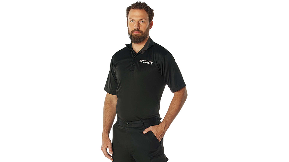 Rothco Moisture Wicking Security Polo Shirt - Mens, Black w/White Lettering, XL, 3216-XL