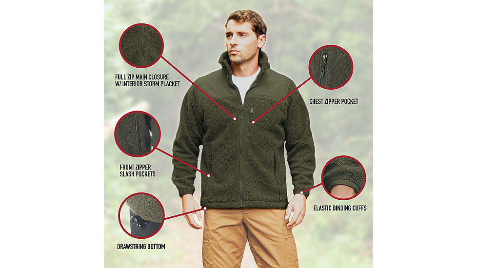 Rothco Trailsman Sherpa Fleece Jacket, Olive Drab, S, 96625-OliveDrab-S