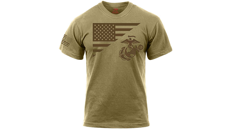 Rothco US Flag / USMC Eagle / Globe &amp; Anchor T Shirt - Mens, Coyote Brown, Medium, 54280-CoyoteBrown-M