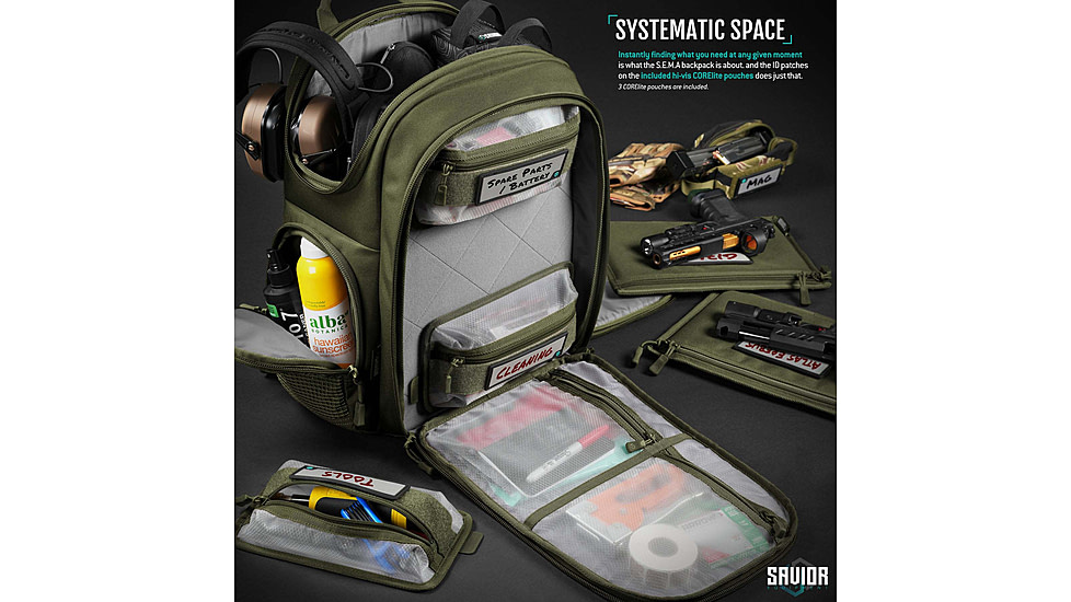 Savior Equipment Compact S.E.M.A Pistol Backpack, 3 Gun, OD Green, BP-CPSEMA-WS-OG