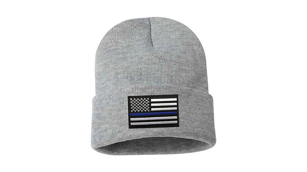 Thin Blue Line Flag Embroidered Beanie, Gray - BEANIE-TBL-GRAY