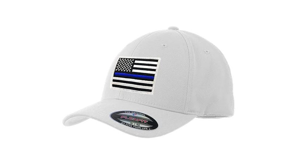 Thin Blue Line Flexfit Hat - American Flag, Thin Blue Line - FLEX-TBL-WHITE-LARGE