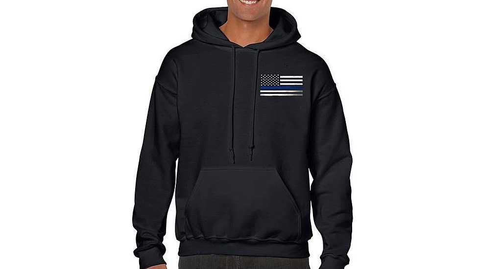 Thin Blue Line Hoodie - American Flag, Black - TBL-H-SMALL-LOGO-BLACK-XXL
