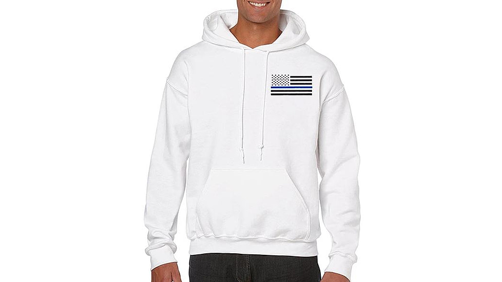 Thin Blue Line Hoodie - American Flag, White - TBL-H-SMALL-LOGO-WHITE-XXL