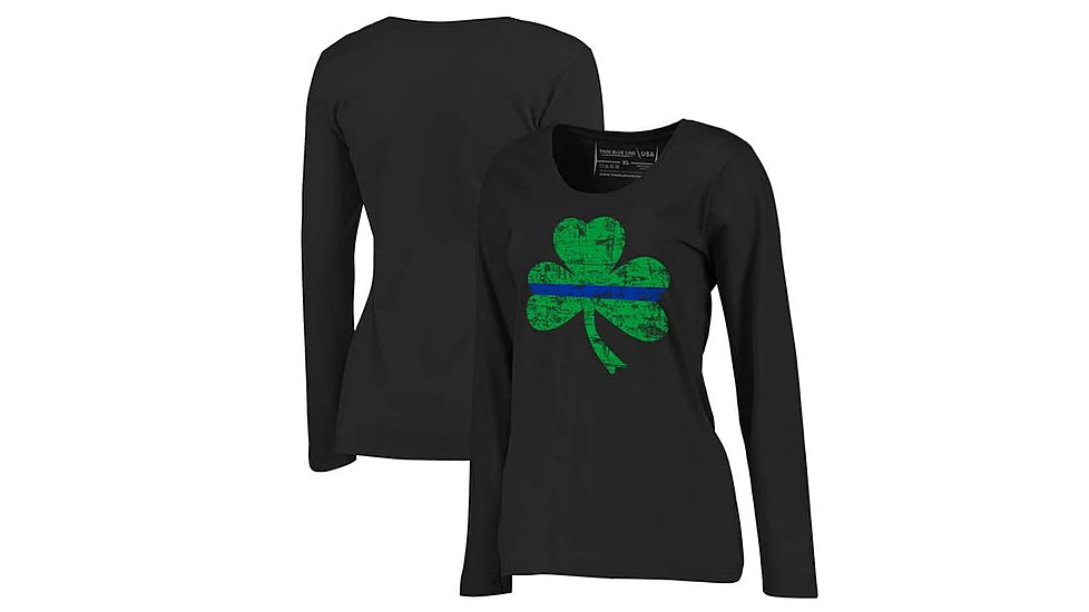 Thin Blue Line Long Sleeve, Women's, Shamrock, Black - STPAT-TBL-WOM-LS-BLACK-XXL