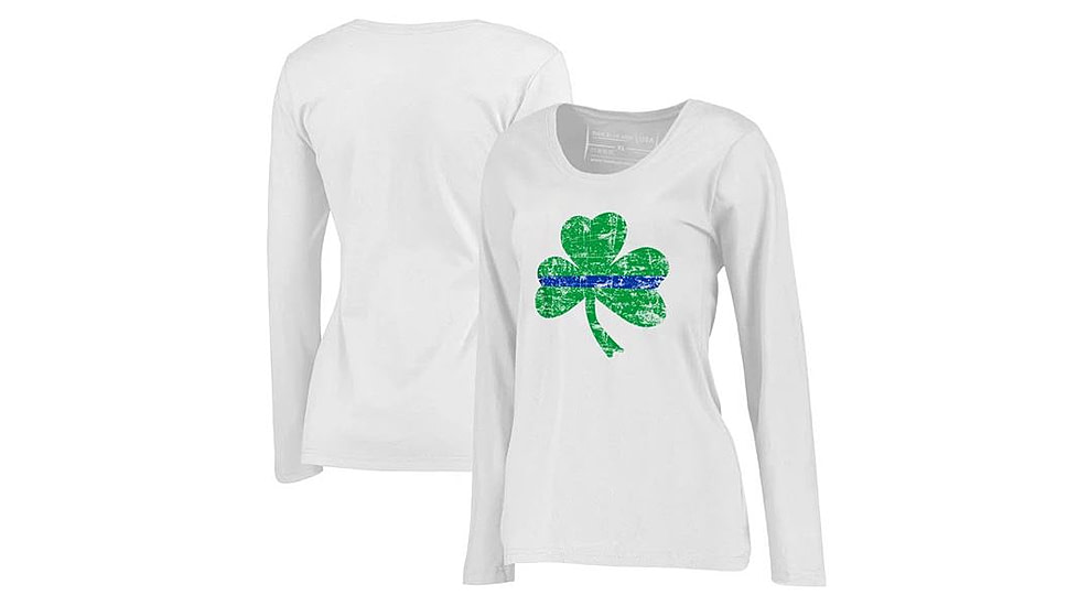 Thin Blue Line Long Sleeve, Women's, Shamrock, White - STPAT-TBL-WOM-LS-WHITE-XXL