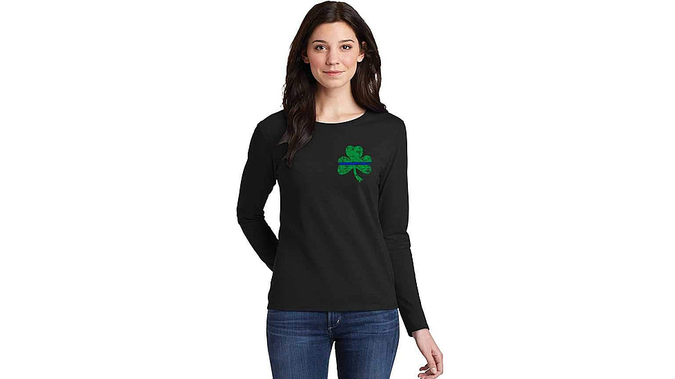 Thin Blue Line Long Sleeve, Womens, Shamrock, Black - STPAT-TBL-WOM-LS-BLACK-LARGE