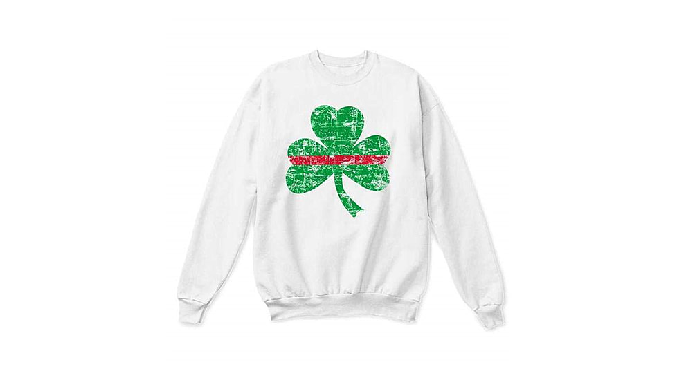 Thin Blue Line Thin Red Line St. Patrik's Shamrock Crew Neck SweatShirt - Mens, Extra Large, White, STPAT-TRL-CREW-WHITE-XL