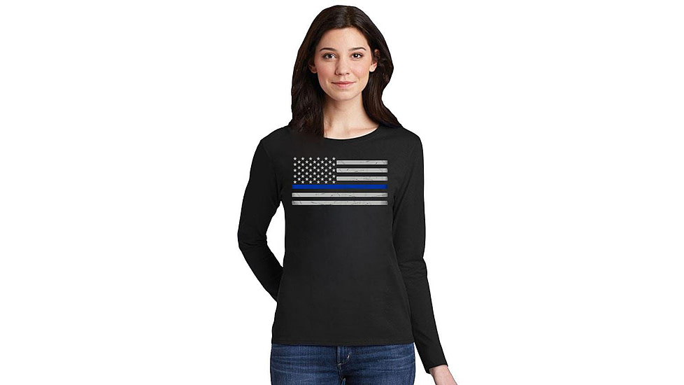 Thin Blue Line Womens - Long Sleeve Classic Thin Blue Line - WOMEN-LS-CLASSIC-BLUE-BLACK-LARGE