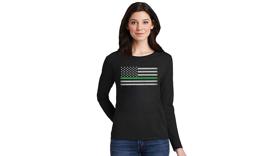 Thin Blue Line Womens - Long Sleeve Classic Thin Green Line - WOMEN-LS-CLASSIC-GREEN-BLACK-MEDIUM