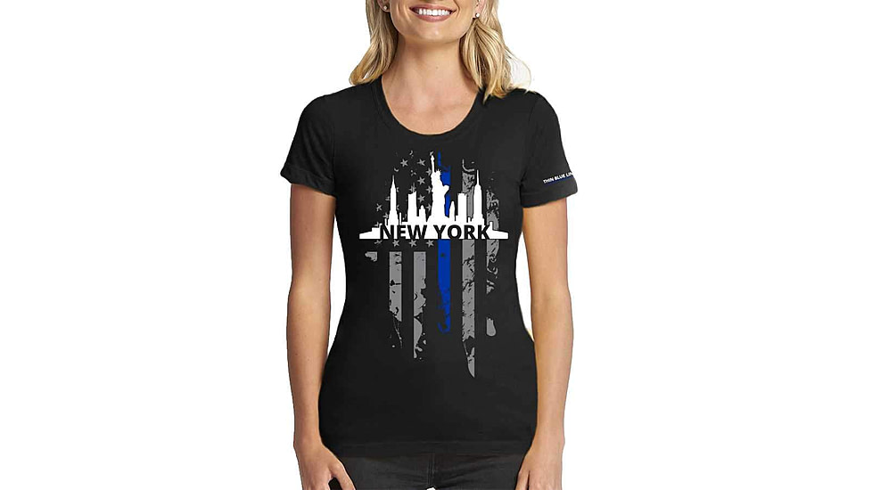 Thin Blue Line Womens T-shirt, Ny Large, - NY-LRG-TBL-WOM-SHIRT-BLK-L