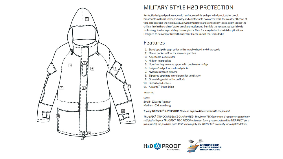 TRU-SPEC H2O Proof Gen II Parka - Mens, Olive Drab, Small, Regular, 2028003