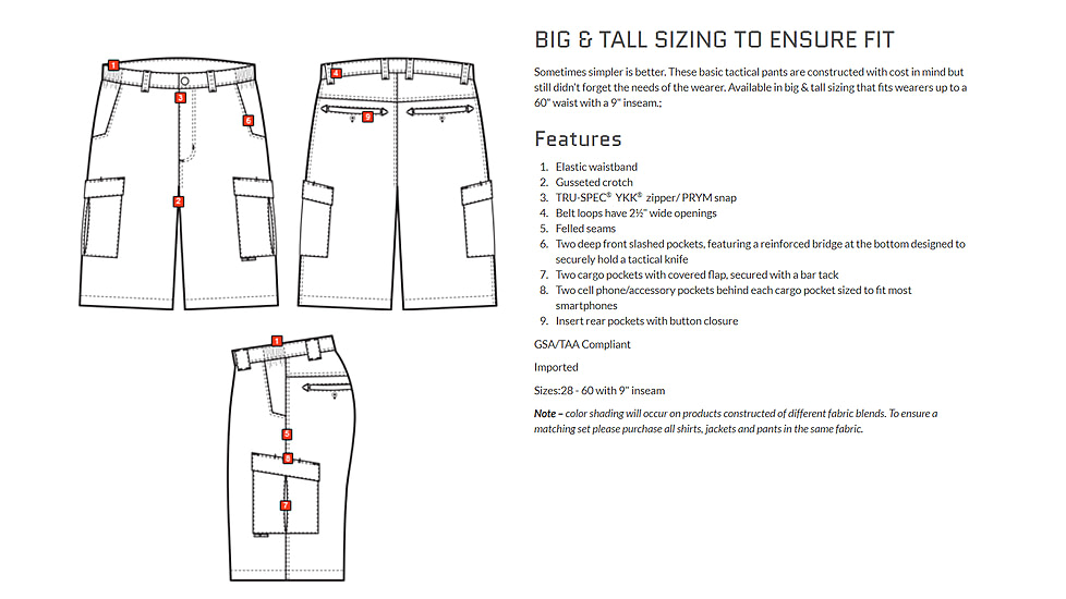 Tru-Spec Mens TRU Simple Tactical Shorts - Mens, Polyester/Cotton Rip-Stop w/ Cargo Pockets, Coyote, 28, 4279002