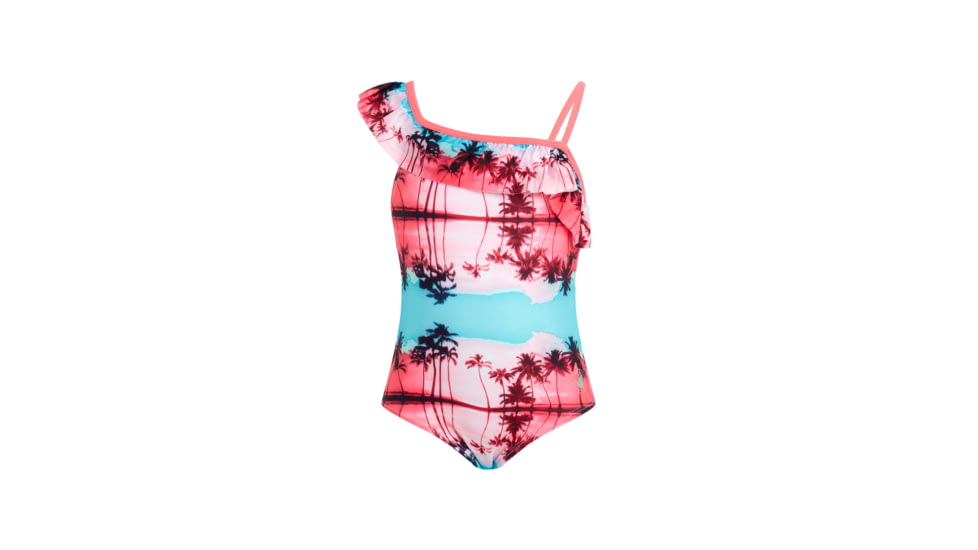 Body Glove Toddler Girls Ruffled Palm-Print One-Piece Swimsuit - Pink &amp; Aqua D994BEAD, 4T, Pink &amp; Aqua, 8066BGS29-A-4T