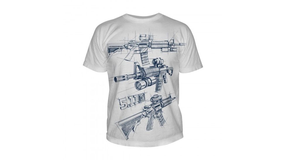 5.11 Tactical Logo T Shirt Sleeve Ar Sketch, White, M 41006CD-010-M