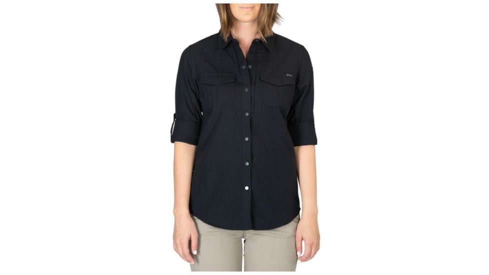 5.11 Tactical Womens Scarlett Long Sleeve Shirt, Black Herringbone, Extra Small, 62392-293-XS