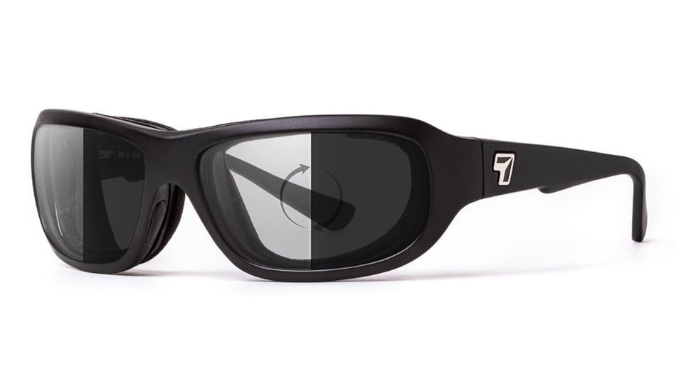 7Eye by Panoptix Airshield Aspen Sunglasses, RX Ready, Matte Black Frame, Photochromic Day/Night DARKshift Lens, S-M 330116