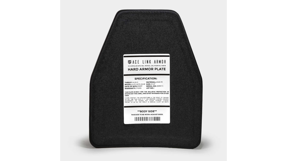Ace Link Armor Level 3 Armor Plate Swimmers Cut, Black, 10x12in, B-AP-3-SHTR-1012-PE