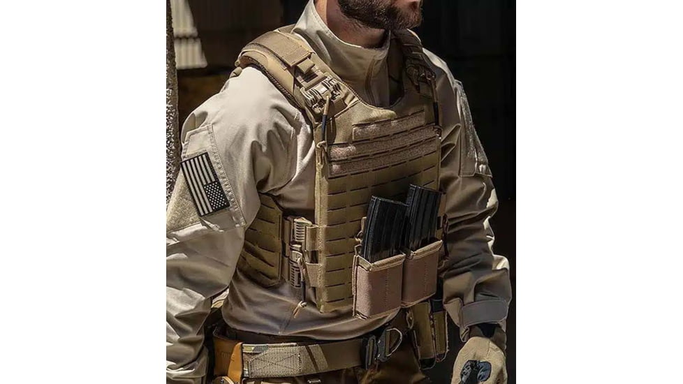Ace Link Armor Quadrelease Tactical Plate Carrier, Laser Cut, Tan, Large, B-PC-QRD-TN-L-LC
