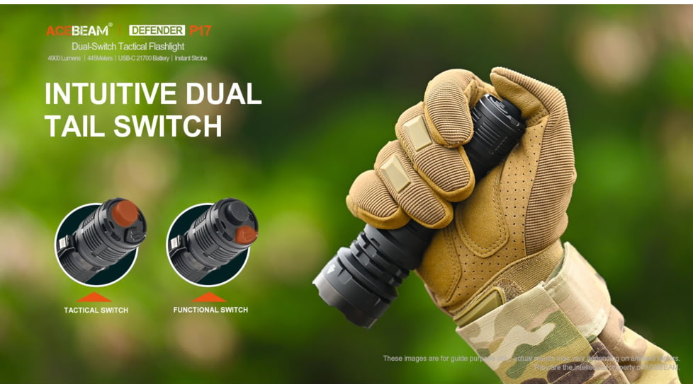 Acebeam Defender P17 LED Tactical Flashlight, Li-Ion Battery, 4900 Lumen, Black, 147x41x26mm, P17 Black