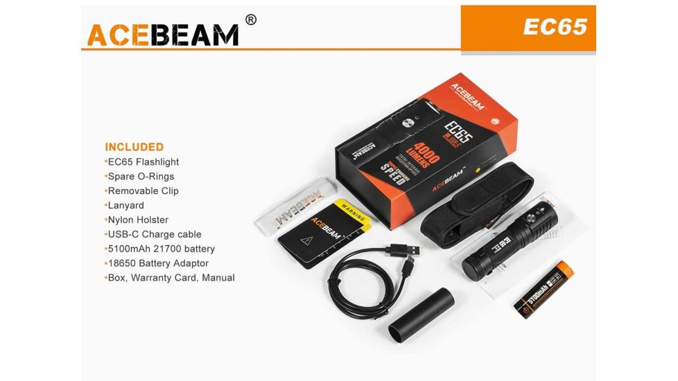 Acebeam EC65 1 x 21700 4 x CREE XHP35 HI LED Rechargeable Flashlight, 4000 Lumens, Black, EC65-XHP35