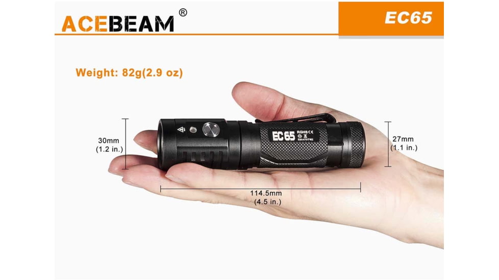 Acebeam EC65 1 x 21700 4 x Nichia 90+ CRI LED Rechargeable Flashlight, 2500 Lumens, Black, EC65-Nichia