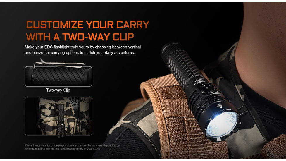 Acebeam EC90 Long Range 21700 USB-C Rechargeable Battery 4300 Lumens LED EDC Flashlight, Black, EC90 Black