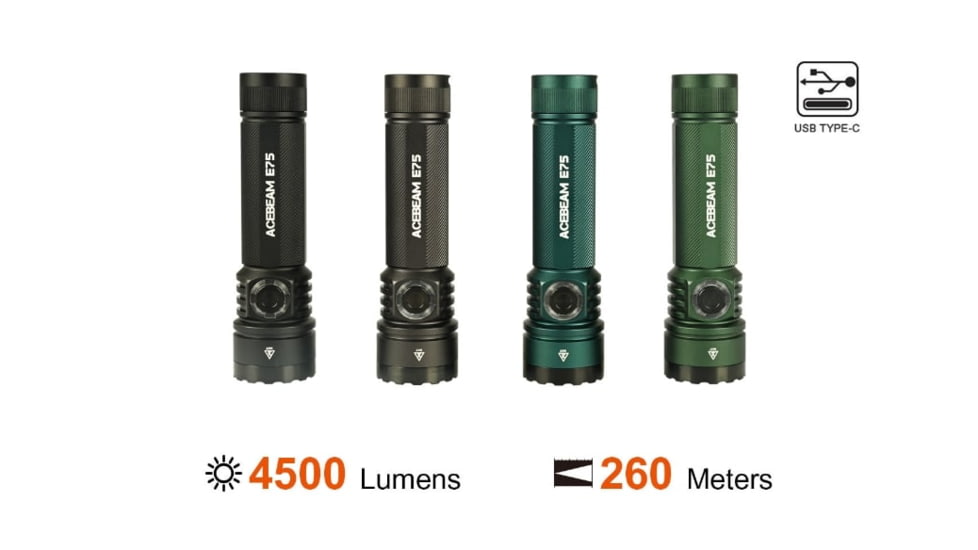 Acebeam EDC E75 High-Performance Flashlight, 4500 Lumens, Green, E75