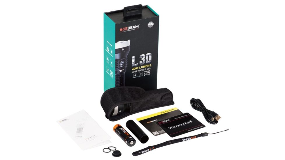 Acebeam L30 Gen II 1 x 21700/ 18650 CREE XHP70.2 LED Rechargeable Tactical Flashlight, 4000 Lumens, Black, L30-GEN-II