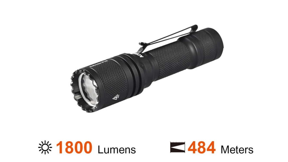 Acebeam Tactical Defender P16 Flashlights, Li-Ion Battery, 1800 Lumens, Tail-Dual Switch, Black, P16