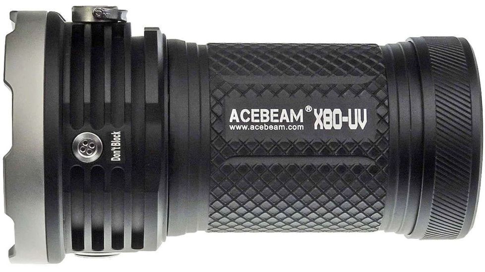 Acebeam X80 UV 4 x 18650 4 x CREE XH50.2/ 16 x Nichia 276A LED Flashlight, 10000 Lumens, 365nm UV Output, Black, X80-UV